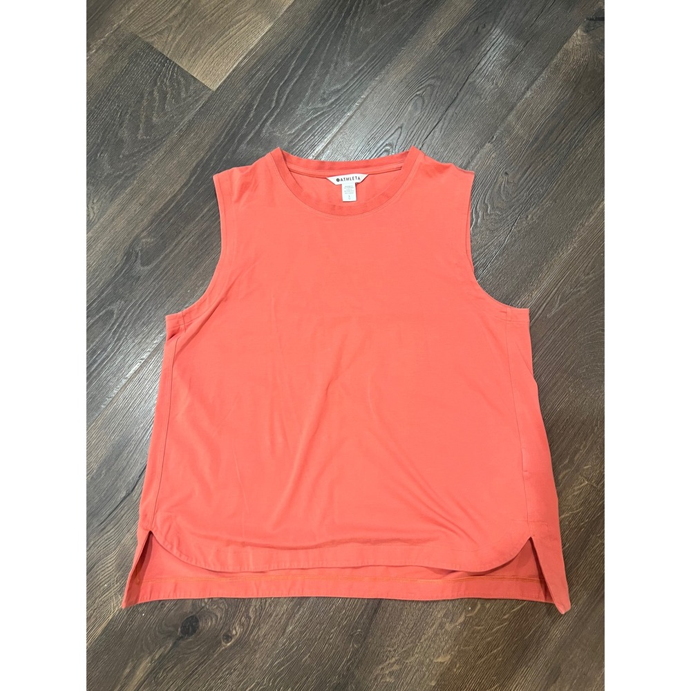 Athleta Womens Muscle Tank Top Coral Orange Sleeveless High Low Hem Size L